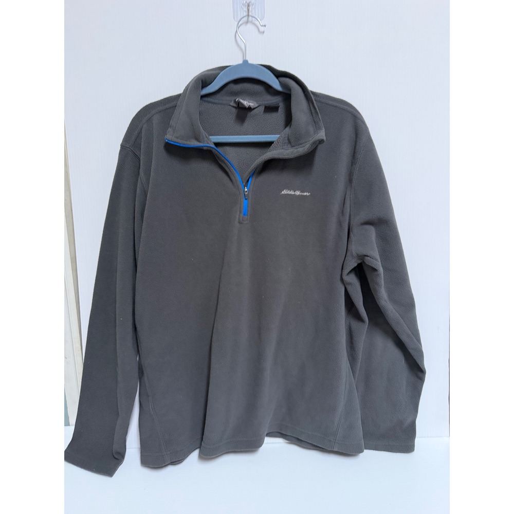 Eddie Bauer Mens Polartec Fleece Quarter Zip Pullover Gray Blue Trim Large